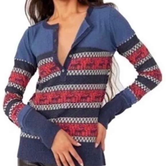 Free People- To The Woods Long Sleeve Henley-L - Picture 2 of 9